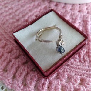 Sterling Silver Ring with Sapphire and diamonds Size 6